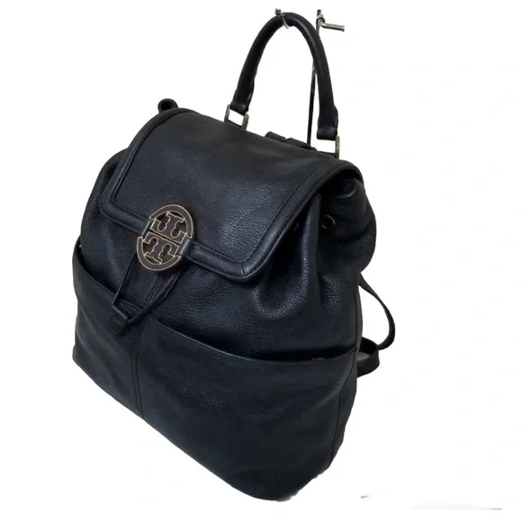 SOLD!!Tory Burch Amanda Black Pebbled Leather Backpack w/COA - Picture 4 of 13